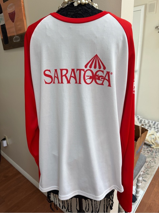 Sarstoga Race Couse Other - Saratoga NYRA bets/Fox Sports Red & White Long Sleeve Raglan, l/xl unisex